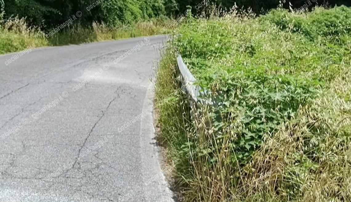 Auto finisce contro il guard rail nascosto dall'erba incolta 