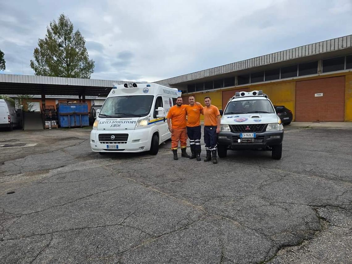 I volontari della protezione civile in viaggio verso le zone colpite dal maltempo
