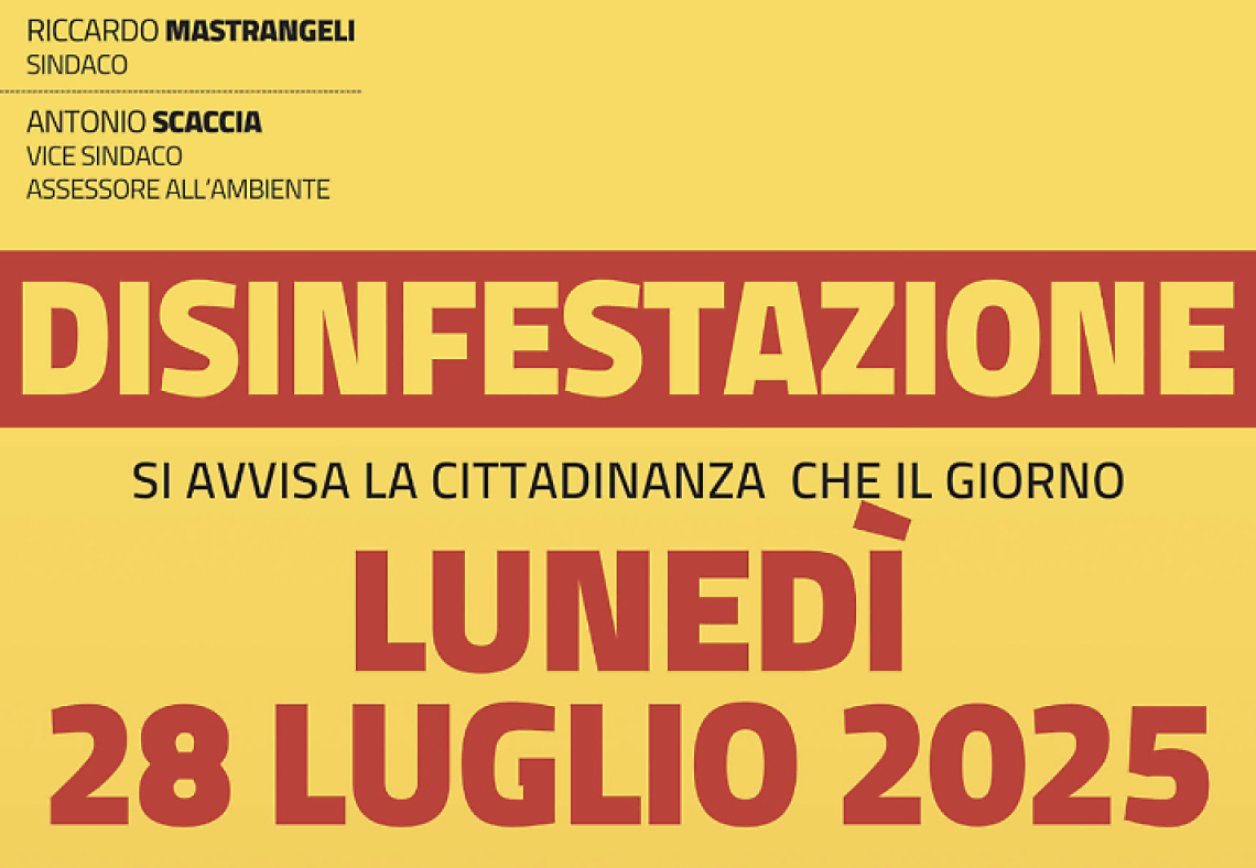 Intervento di disinfestazione nella giornata di lunedì 28 luglio