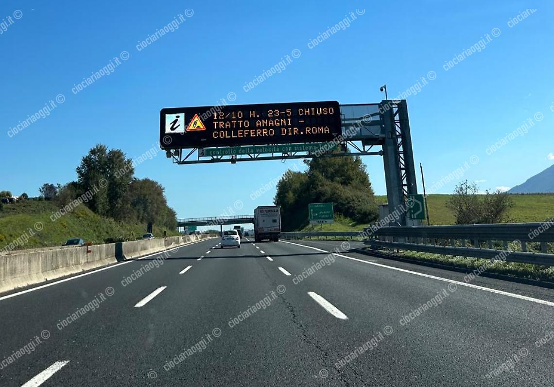 Chiuso il tratto autostradale Anagni-Colleferro: i dettagli