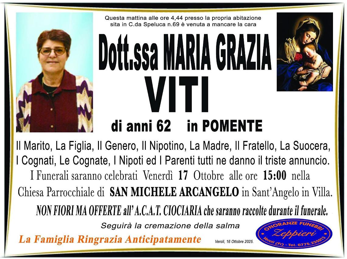 Addio alla dottoressa Maria Grazia Viti