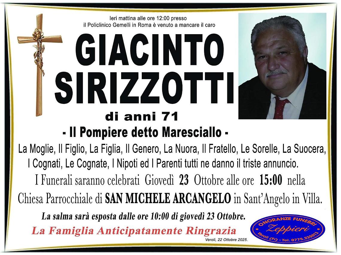 Addio a Giacinto Sirizzotti, stimato vigile del fuoco in pensione