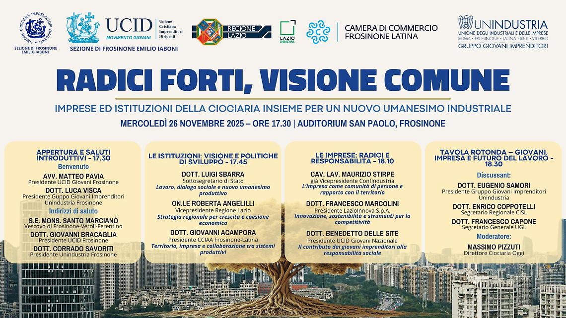 "Imprese e istituzioni per un nuovo umanesimo industriale”: il convegno in programma il 26 novembre