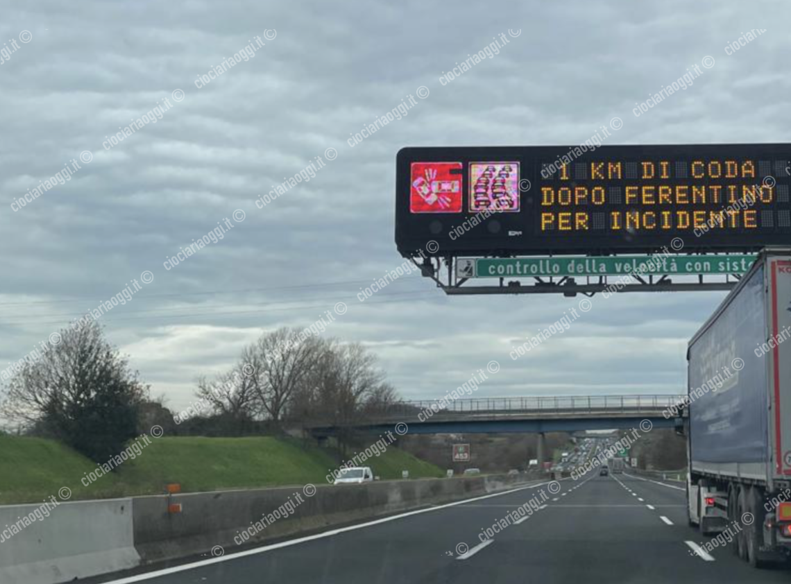 Incidente in A1, code tra Ferentino e Anagni