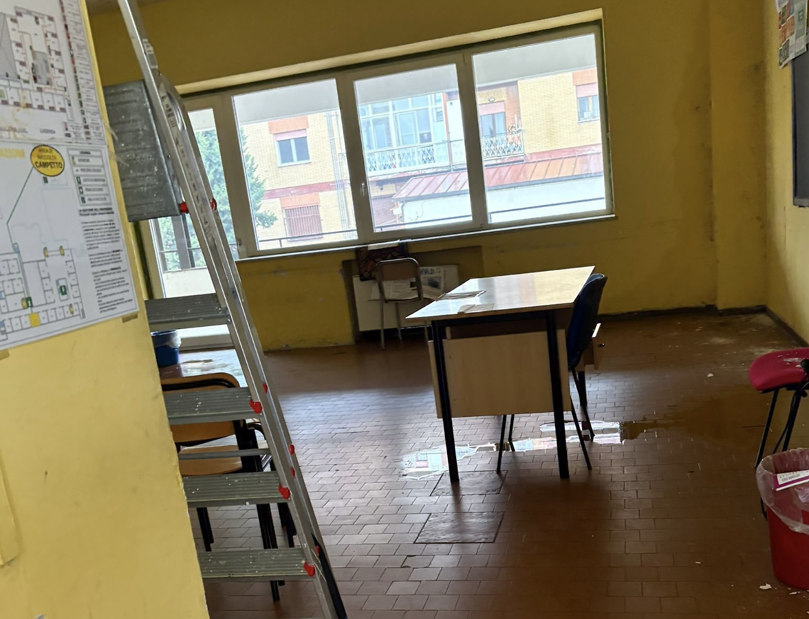 A scuola con ombrello e cappotto