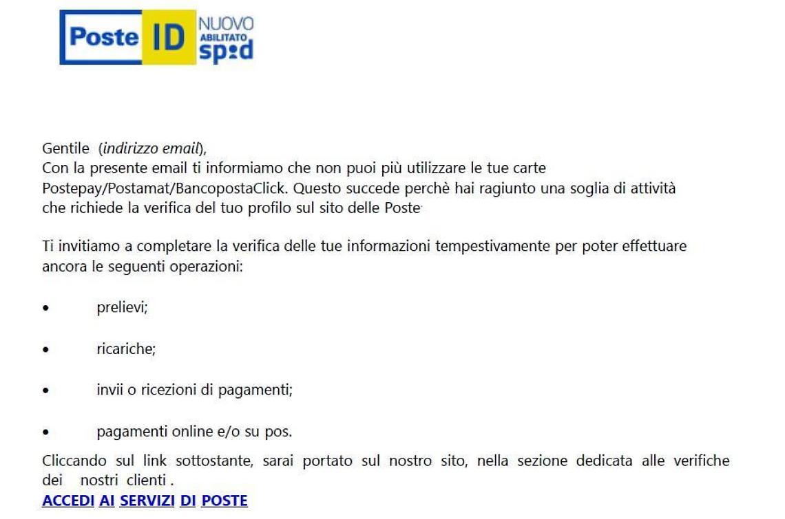 Email truffa da falso sito di Poste Italiane: ecco il testo del finto messaggio