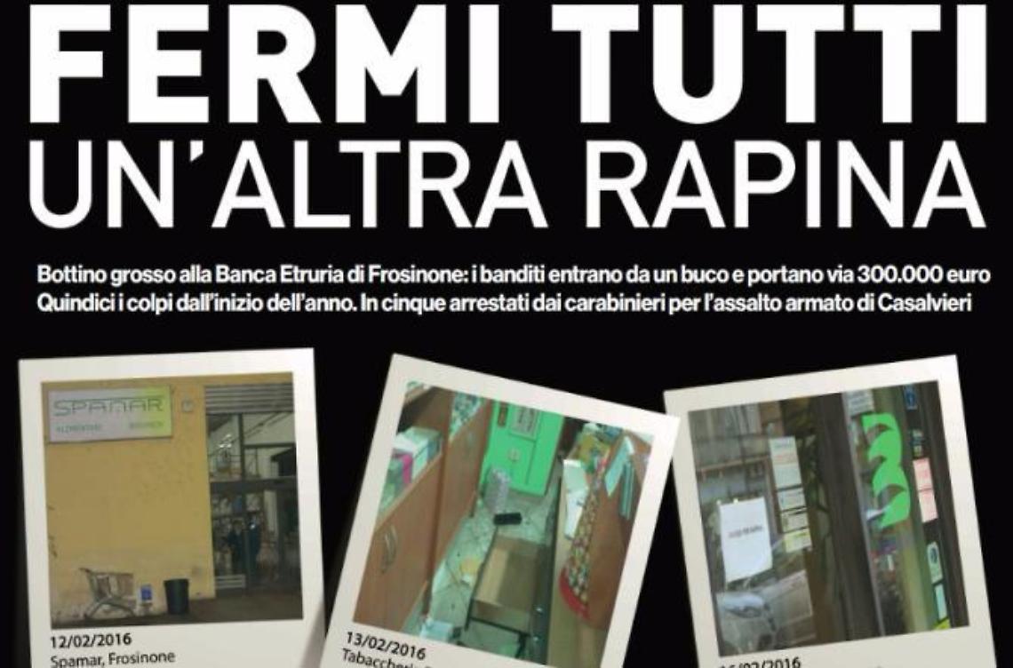 Rapina da 300mila euro alla Banca Etruria. Quindicesimo colpo in meno di due mesi