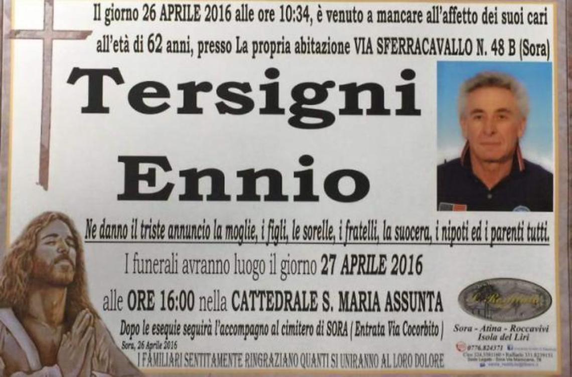 Ennio Tersigni è morto stamattina per un malore improvviso. Domani i funerali 