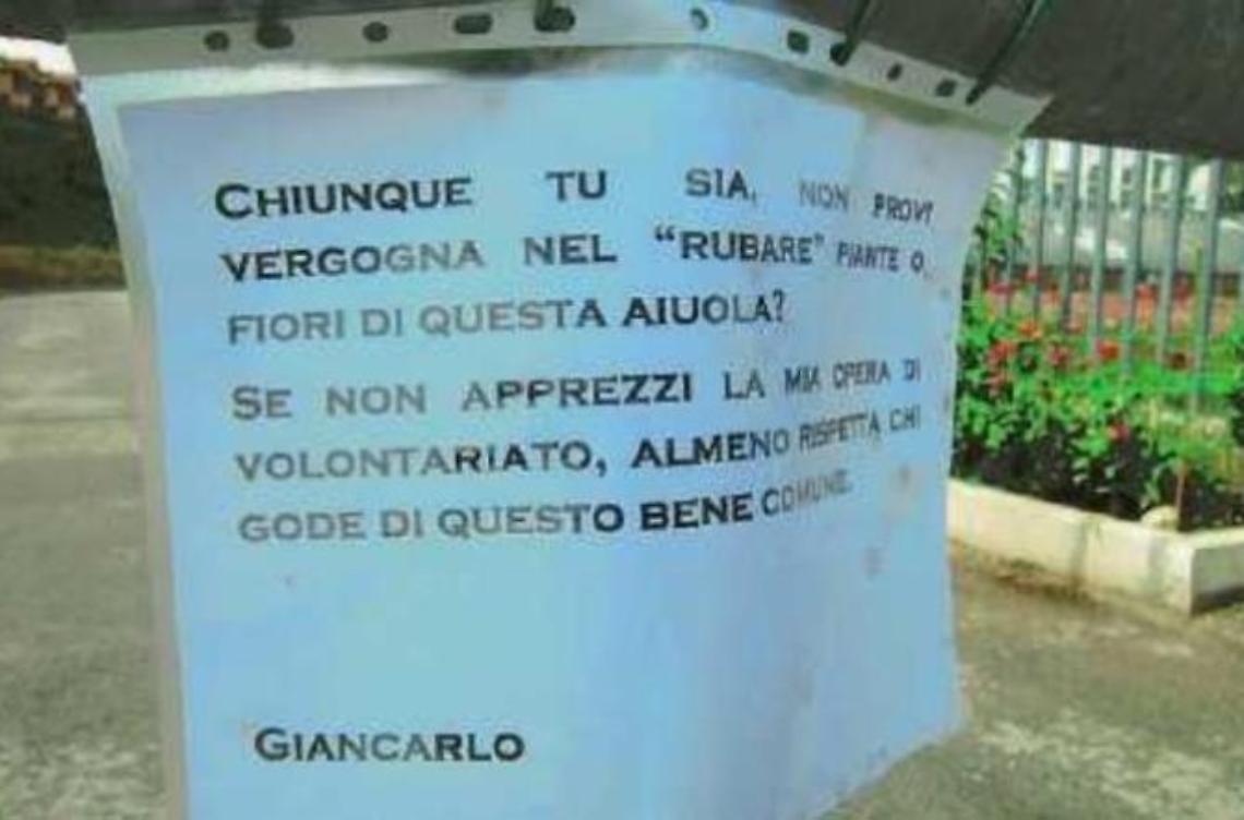 Ladri di fiori e di piante. E spunta un cartello
