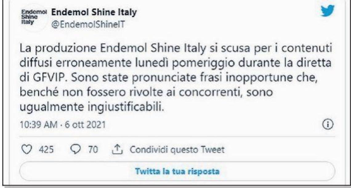Insulti al Gf Vip: «Imbecilli e cerebrolesi». Arrivano le scuse della Endemol
