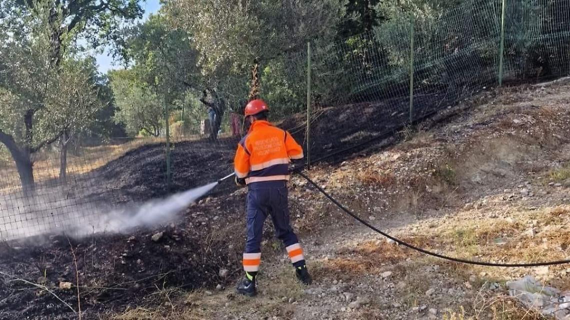 Incendio in un terreno. Sul posto protezione civile e vigili del fuoco