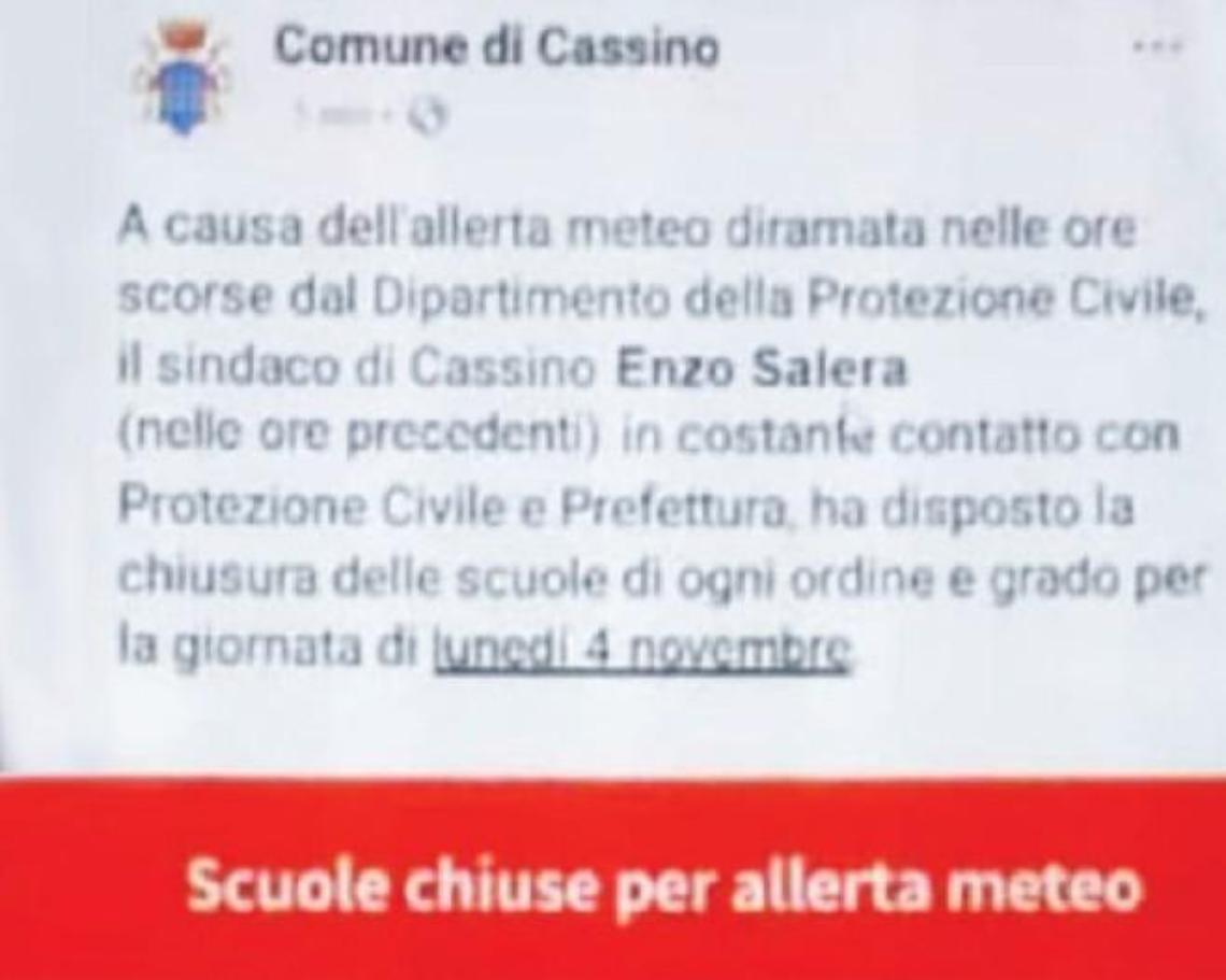 Scuole chiuse per allerta meteo, ma era una fake news. Il sindaco denuncia