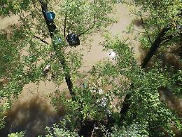 Buste di rifiuti nel fiume Sacco