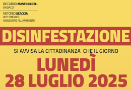 Intervento di disinfestazione nella giornata di lunedì 28 luglio