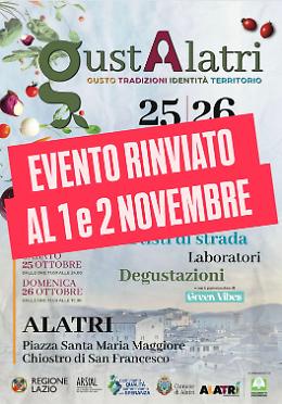 Rinviato all'1 e al 2 novembre l'evento di "GustAlatri"