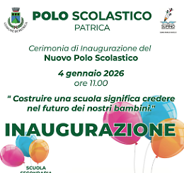 Domenica 4 gennaio l'inaugurazione del plesso scolastico in contrada Palmesi