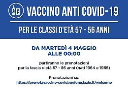 Vaccini, da mezzanotte prenotazioni attive per la fascia di età 57 e 56 anni