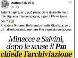 Minacciare Salvini non è reato: il pm perdona, il leader della Lega no