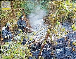 Auto esce di strada e prende fuoco: attimi di terrore per i due giovani a bordo