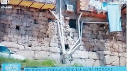 Ferentino, i tubi delle fogne sulle mura ciclopiche finiscono in diretta Rai