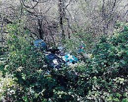 Orrore in montagna: un cane impiccato su un cumulo di rifiuti