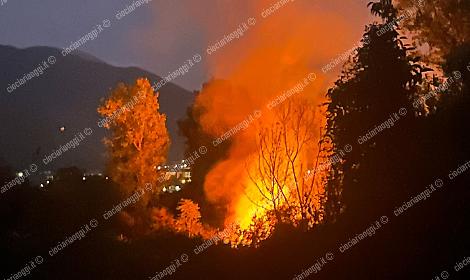 Domato nella notte il rogo di sterpaglie e rifiuti