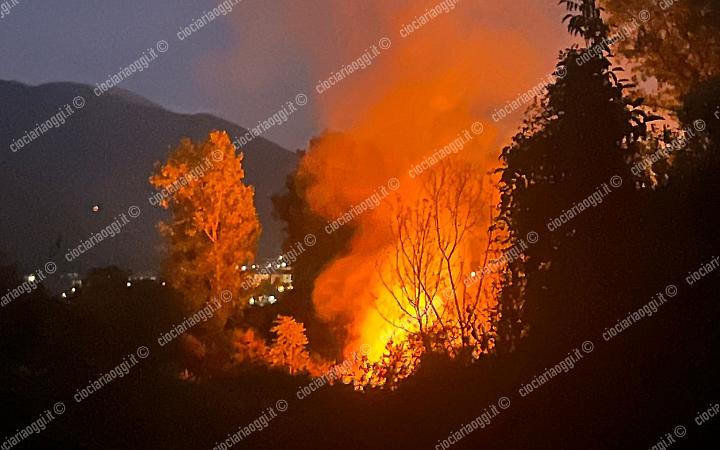 Domato nella notte il rogo di sterpaglie e rifiuti