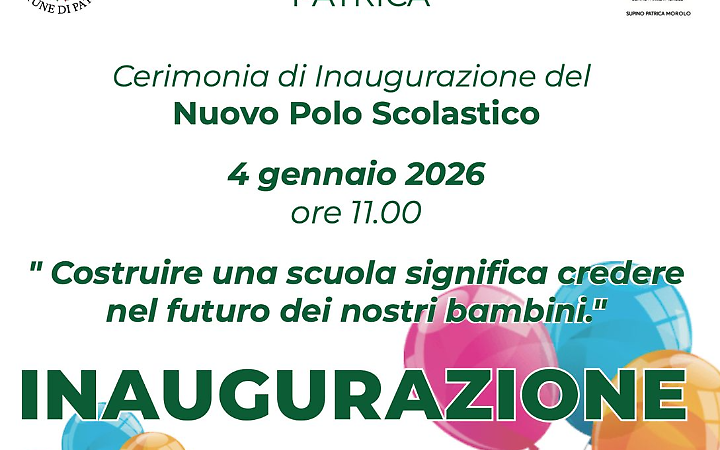 Domenica 4 gennaio l'inaugurazione del plesso scolastico in contrada Palmesi